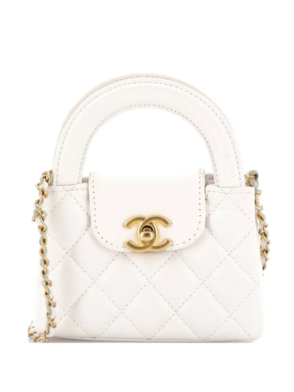 CHANEL Pre-Owned Borsa a tracolla Kelly nano in pelle di vitello trapuntata lucida con manico - Bianco