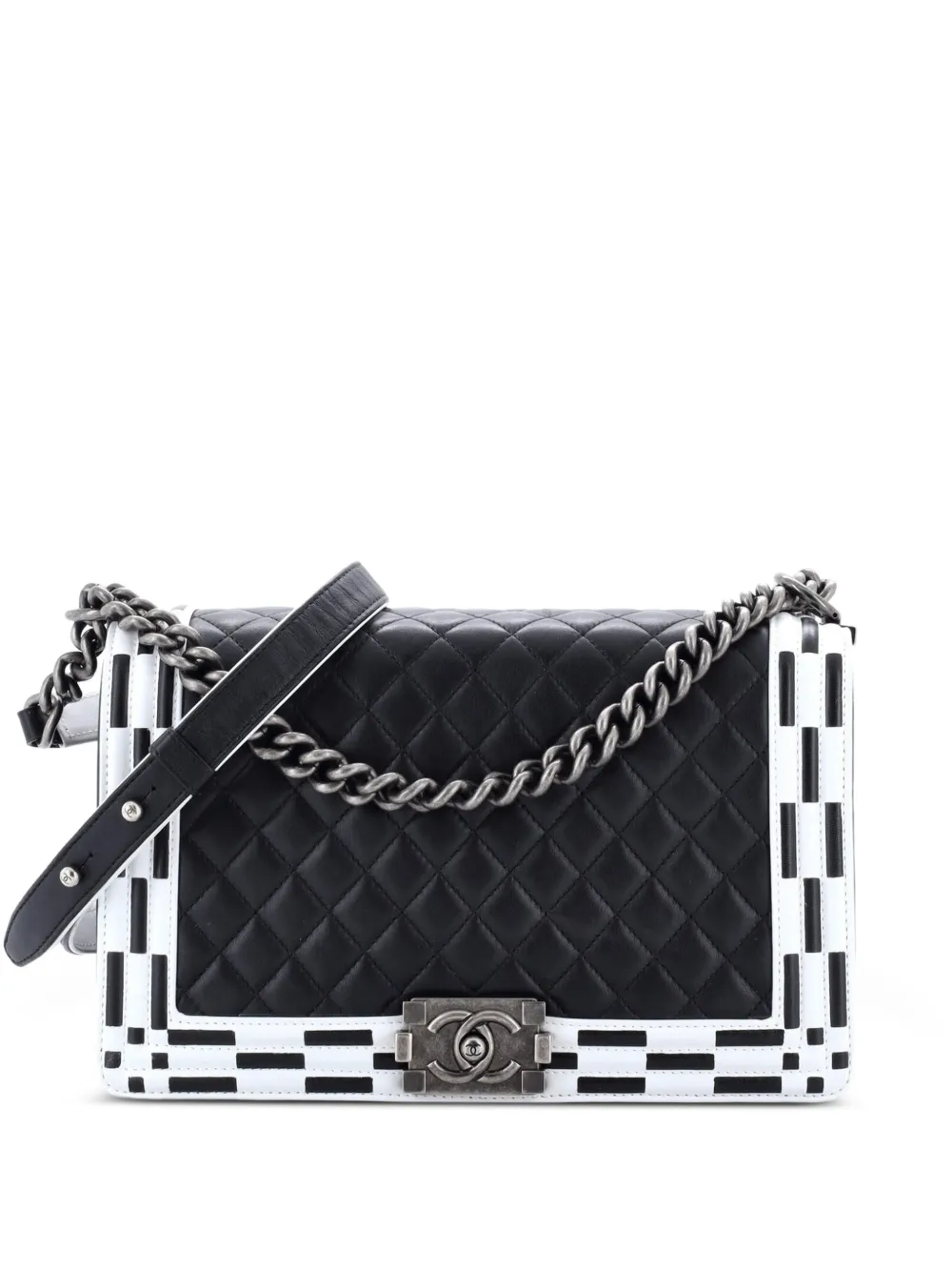 CHANEL Pre-Owned Borsa a spalla Boy media in pelle di vitello trapuntata con battente e finitura a quadri - Nero