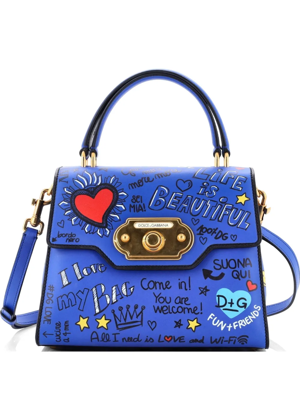 Dolce & Gabbana Pre-Owned Borsa a tracolla Welcome piccola in pelle con stampa - Blu