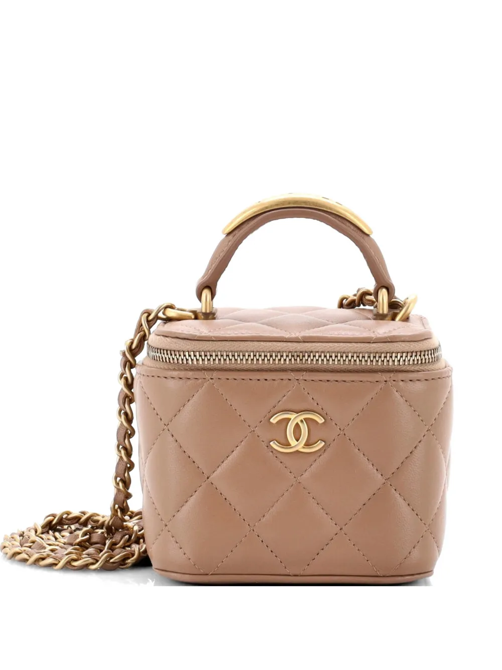 CHANEL Pre-Owned Borsa a tracolla Vanity Case mini in pelle di agnello trapuntata con manico - Toni neutri