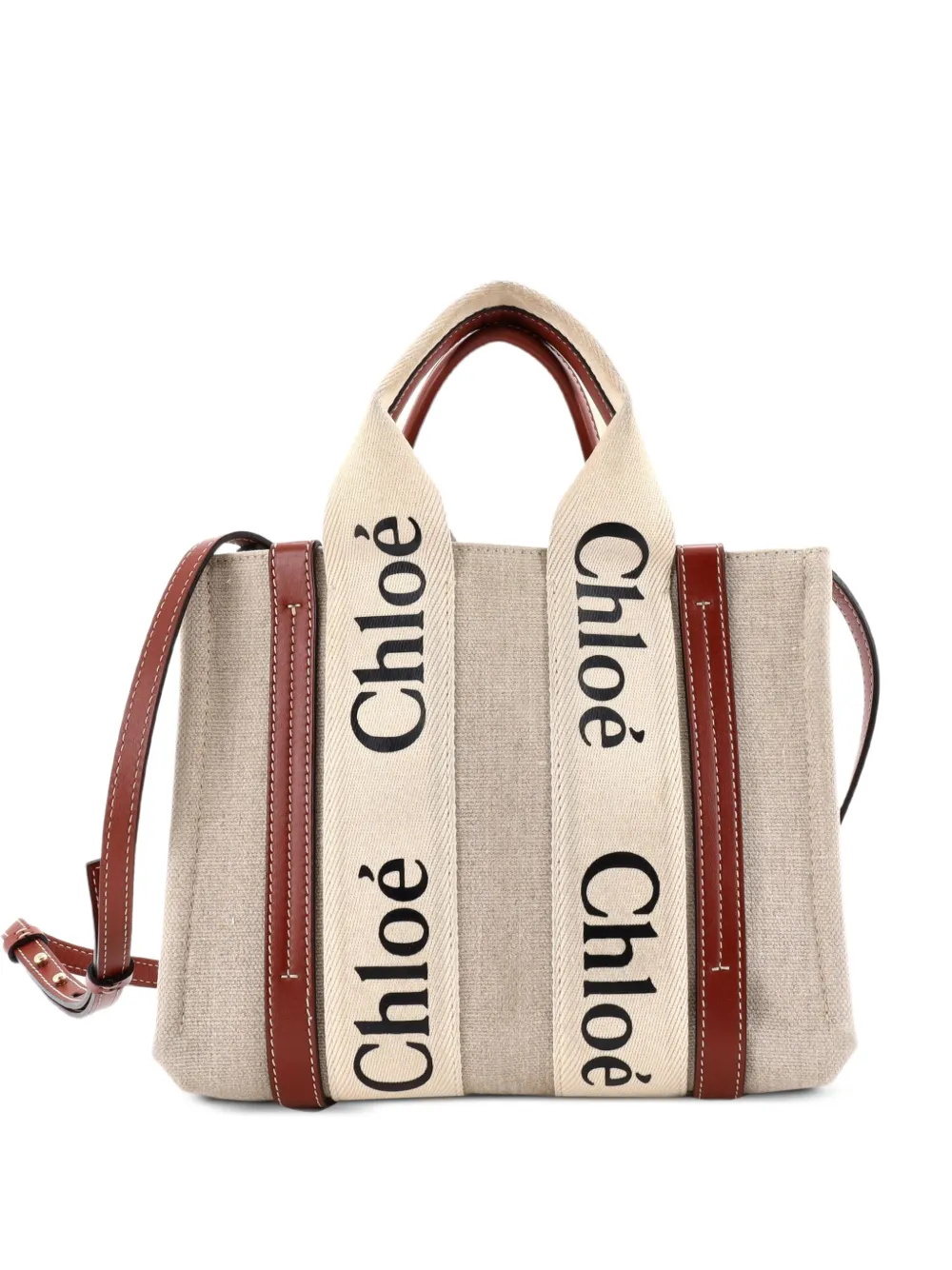 Chloé Pre-Owned Borsa tote Woody piccola in pelle e tela - Marrone