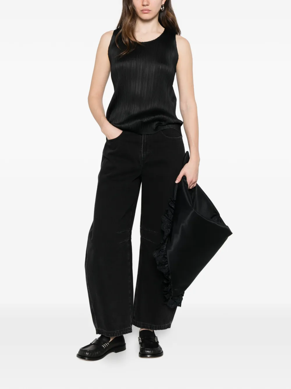 Pleats Please Issey Miyake Geplooide top Zwart