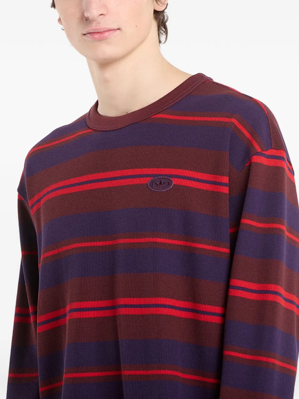 adidas Gestreepte sweater met wafel-patroon en lange mouwen Rood