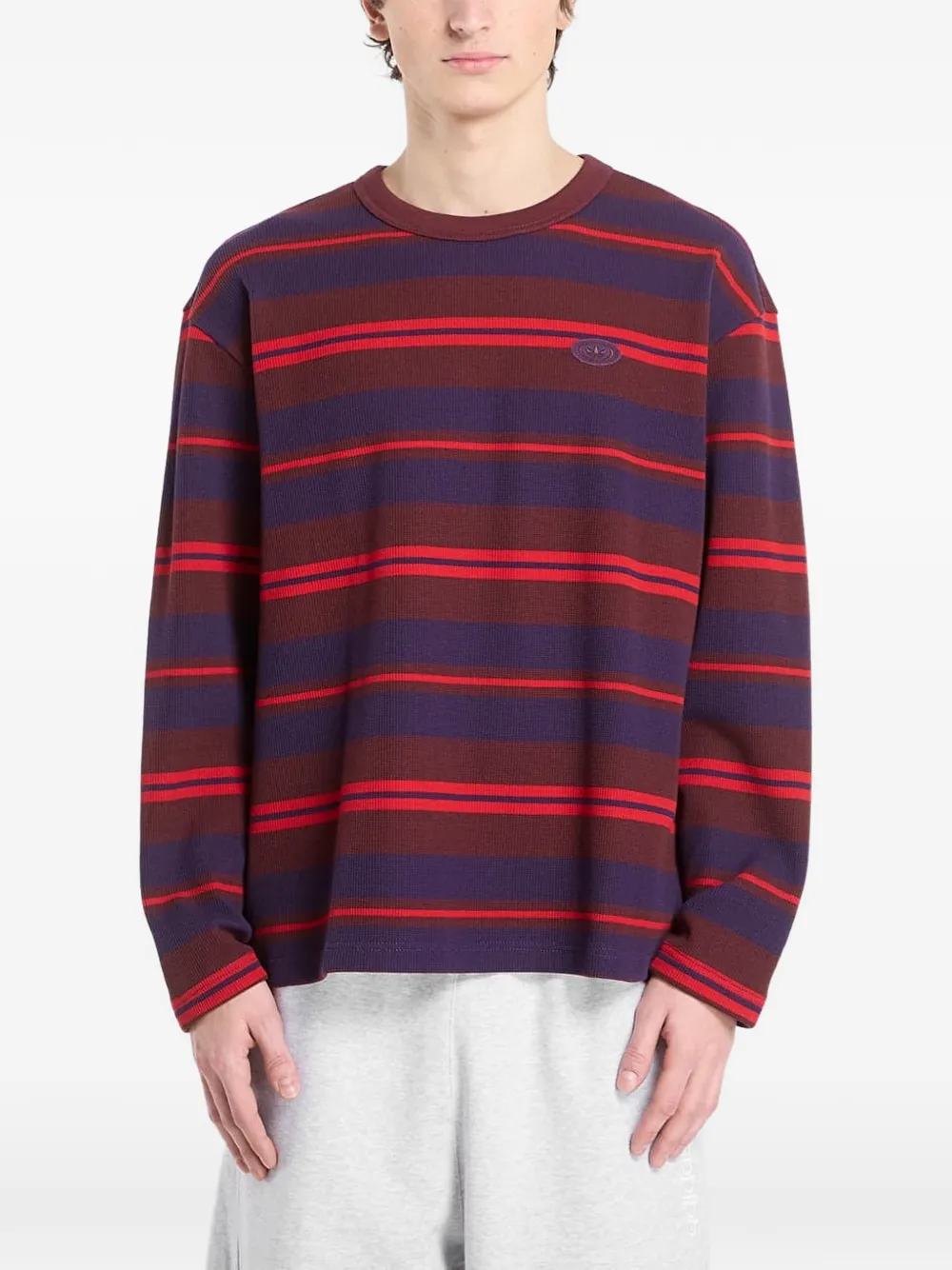 adidas long-sleeve stripe waffle sweatshirt - Rosso