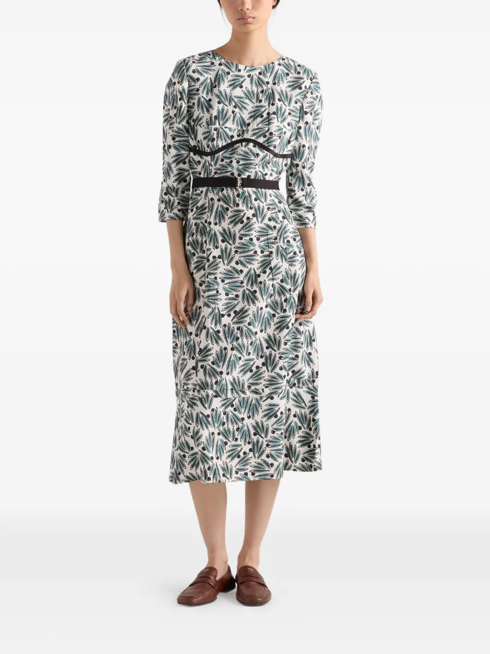 Prada Pongé jurk met print Beige
