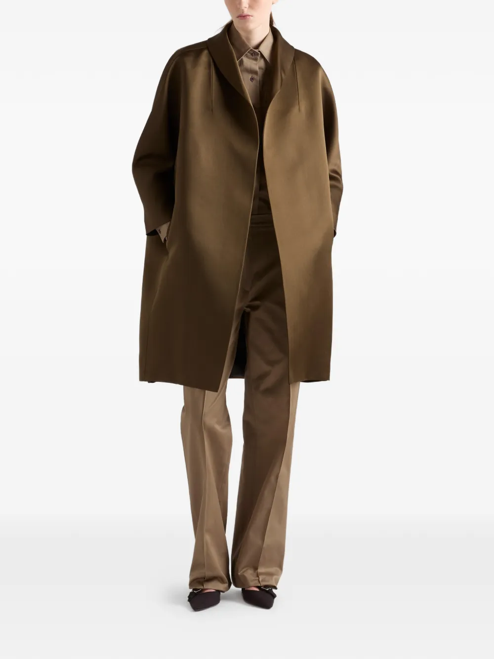  Prada Single-breasted Double Satin Coat - Brown 