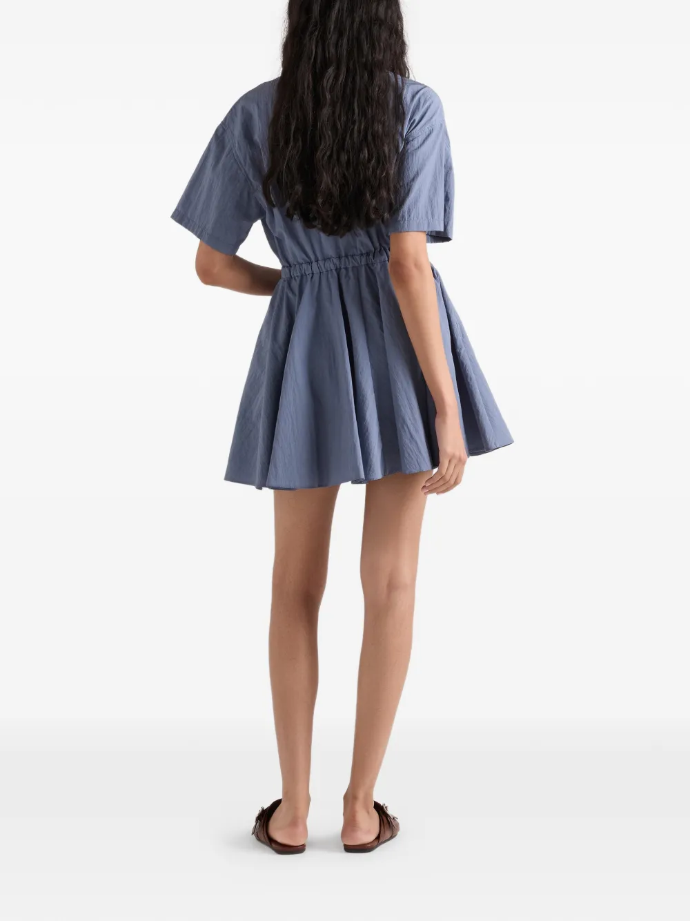 Prada Technische pongé jurk met korte mouwen Blauw