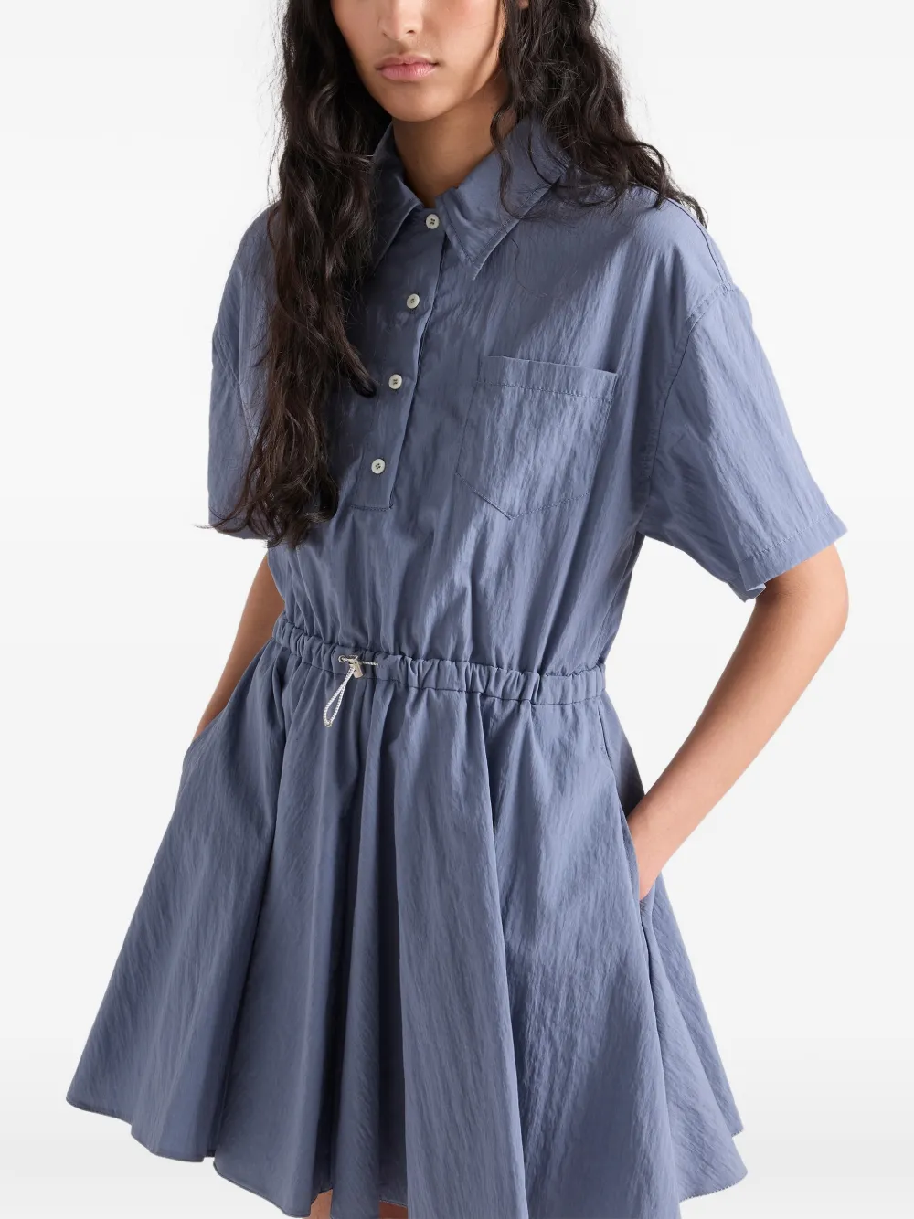 Prada Technische pongé jurk met korte mouwen Blauw