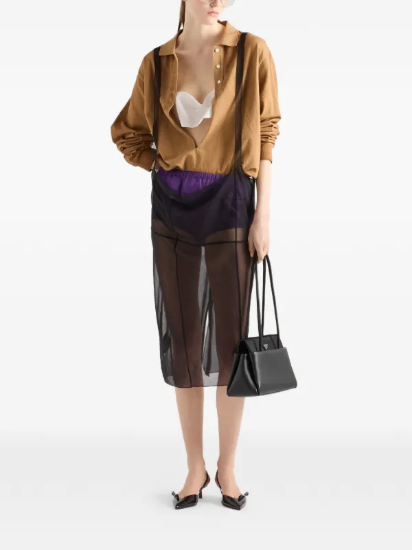 Prada サスペンダーストラップ シガリンミディスカート | ブラック