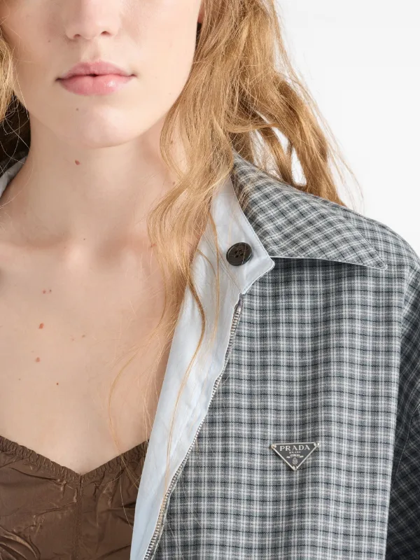 Prada Checked Poplin Jacket | Grey | FARFETCH