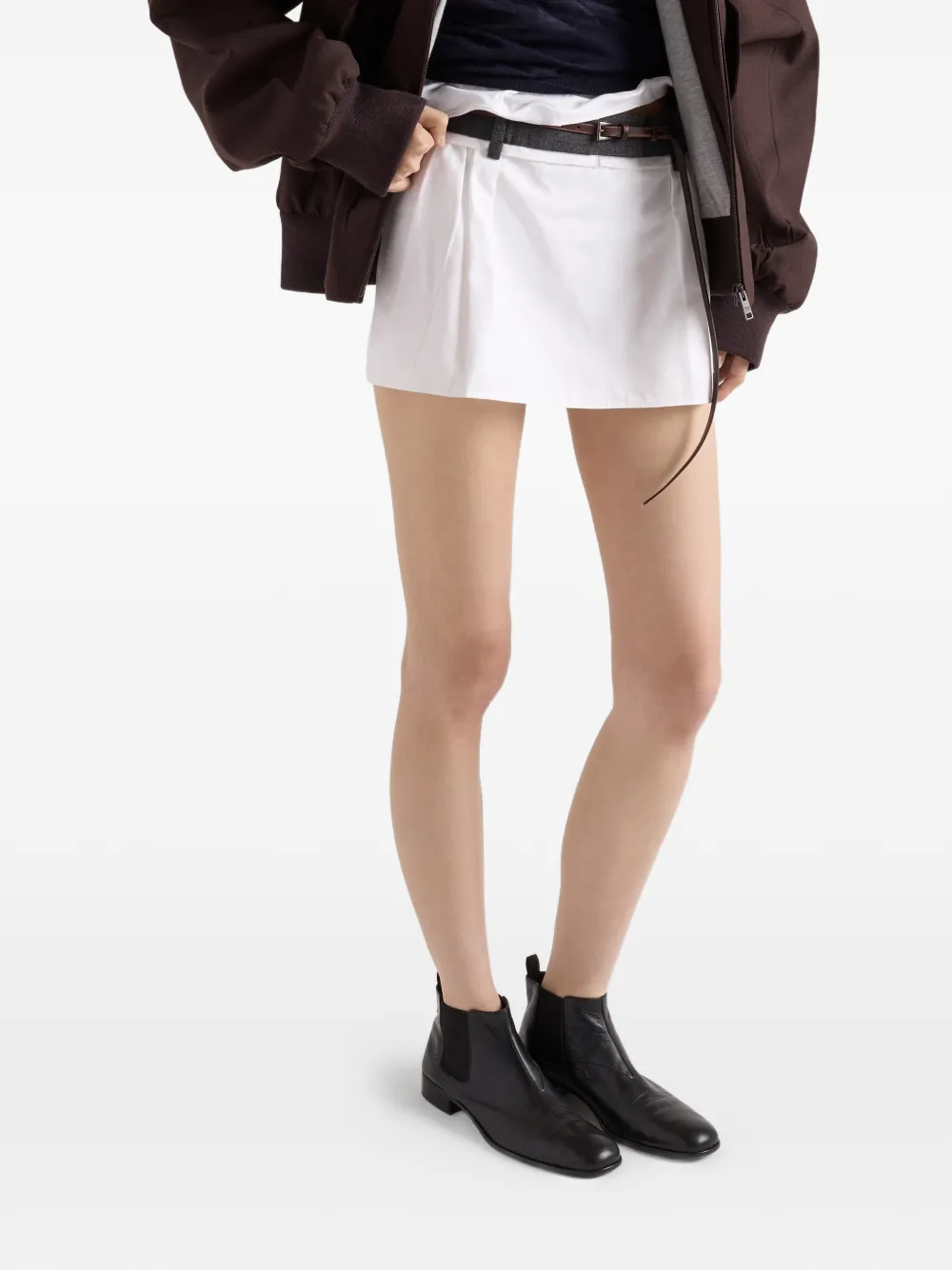 Prada Popeline en gestikte mini-rok Wit