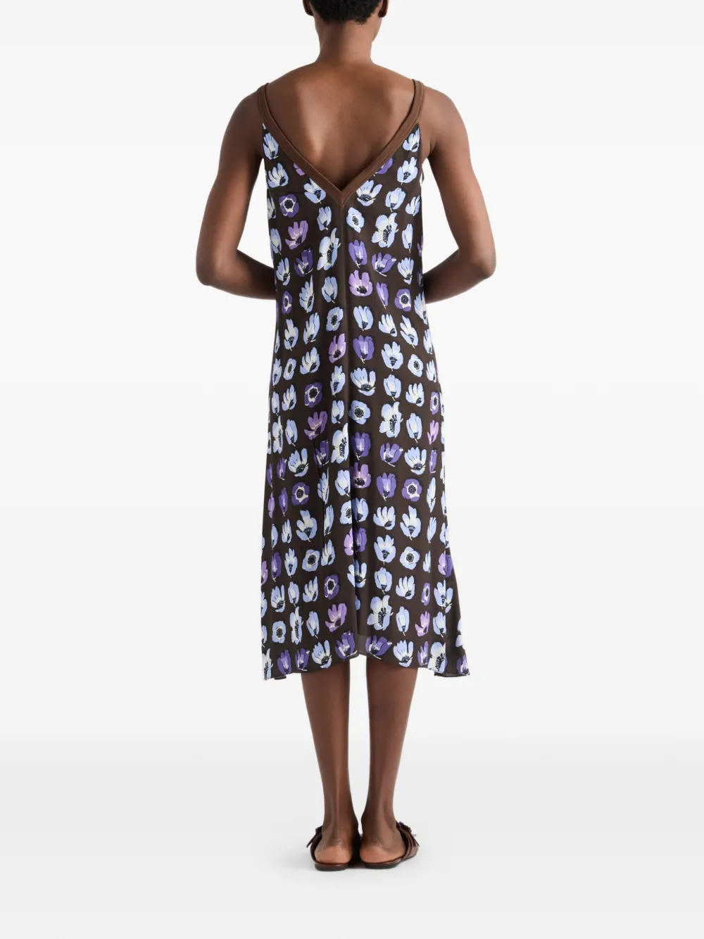 Prada Marocain jurk met bloemenprint Bruin