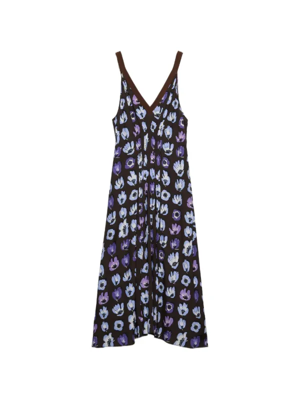 Prada Floral Print Marocain Dress in Brown
