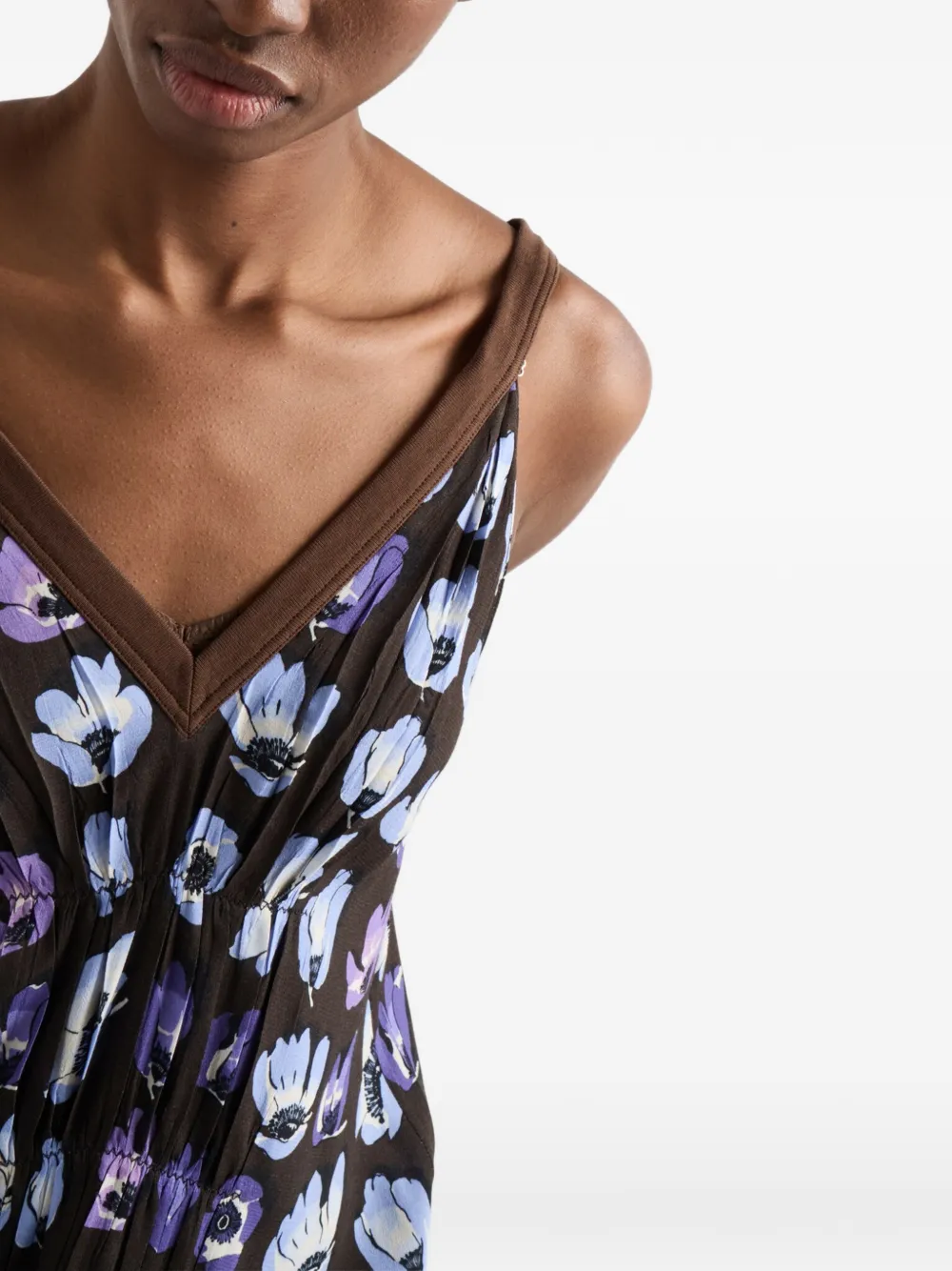 Prada Marocain jurk met bloemenprint Bruin