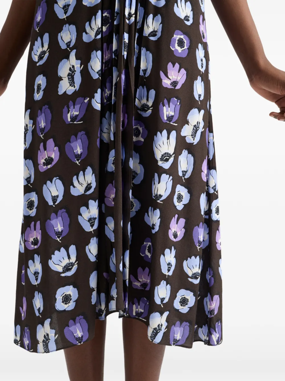 Prada Marocain jurk met bloemenprint Bruin