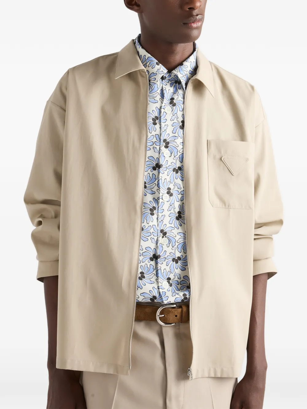 Prada Shirtjack met borstzak en rits Beige