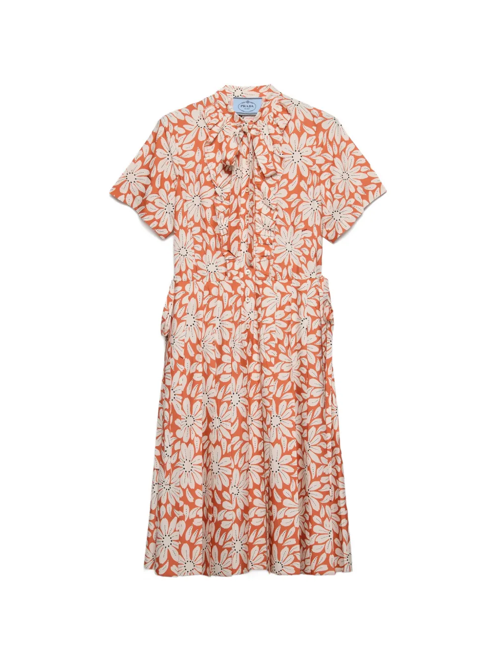Prada printed pleated pongé dress - Arancione