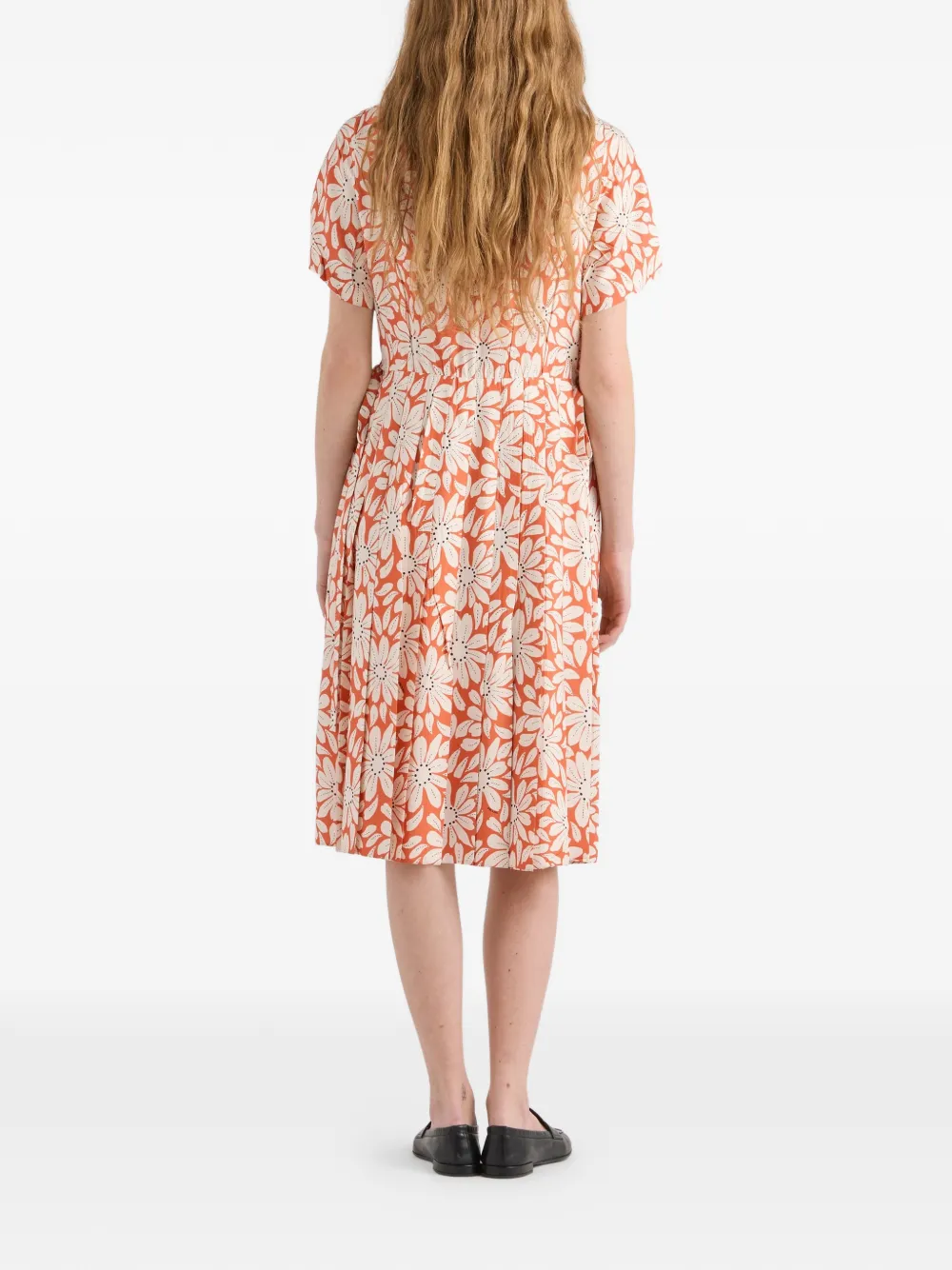 Prada Geplooide pongé jurk met print Oranje