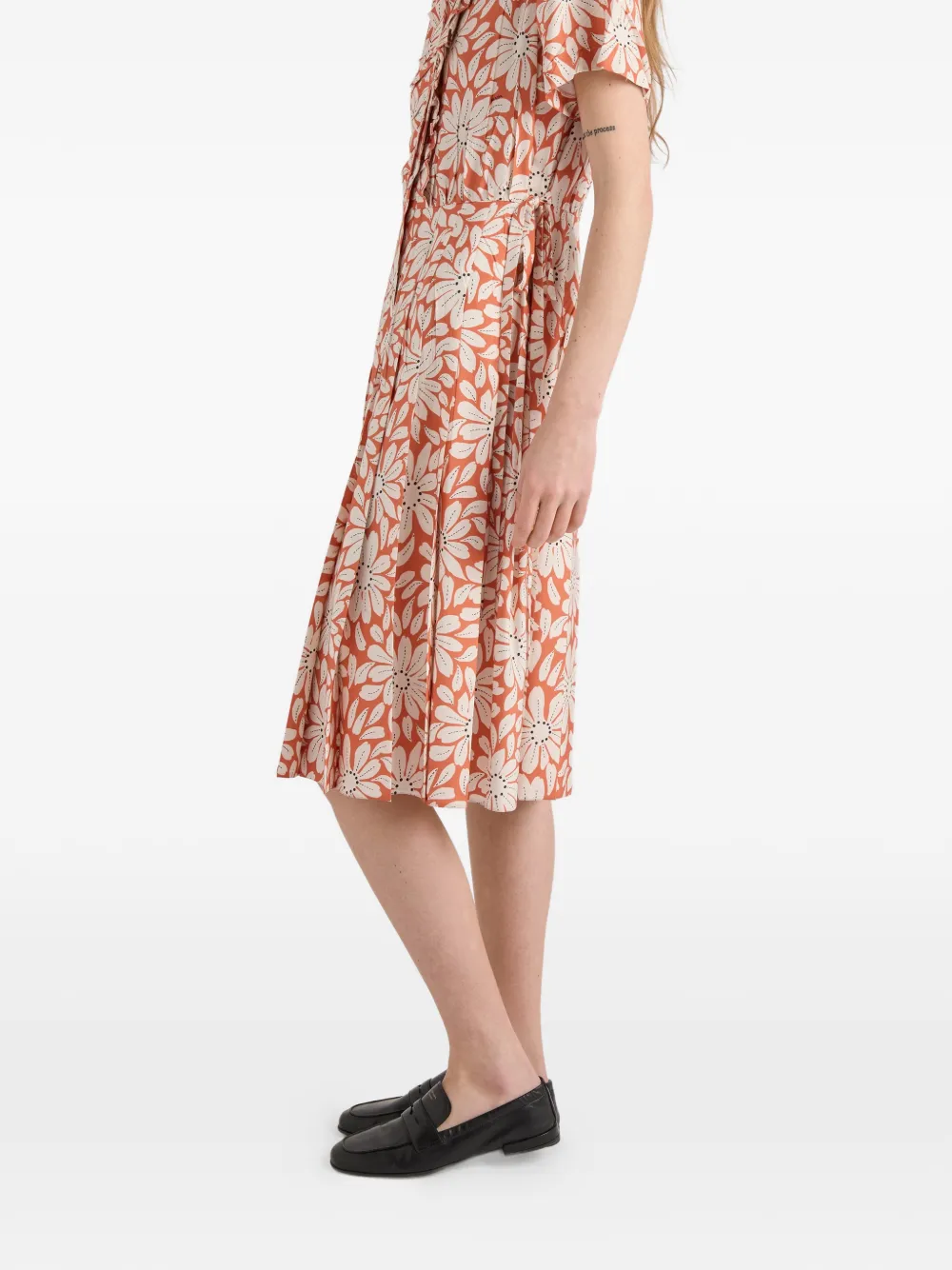 Prada Geplooide pongé jurk met print Oranje