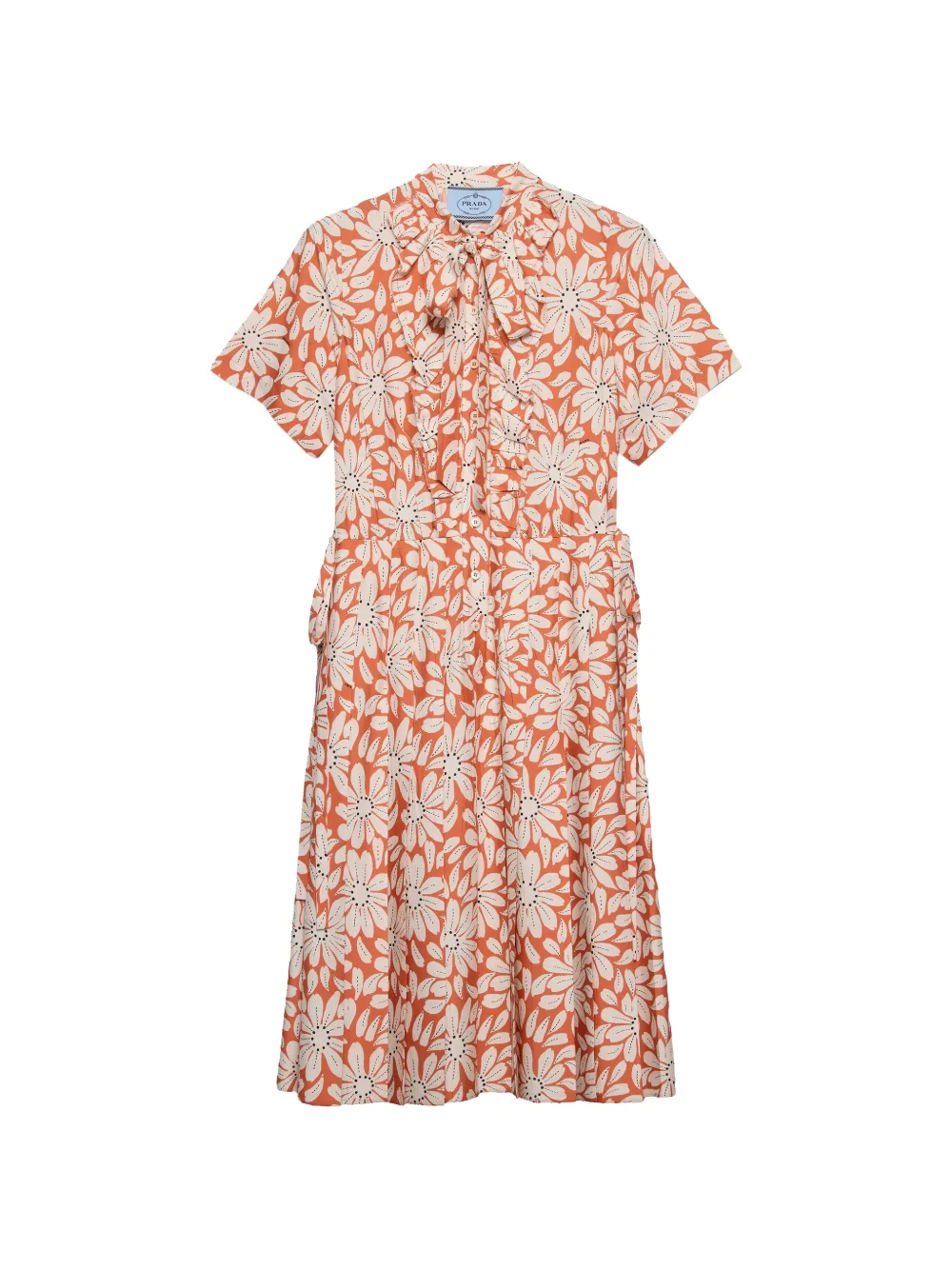 Prada printed pleated pongé dress - Arancione