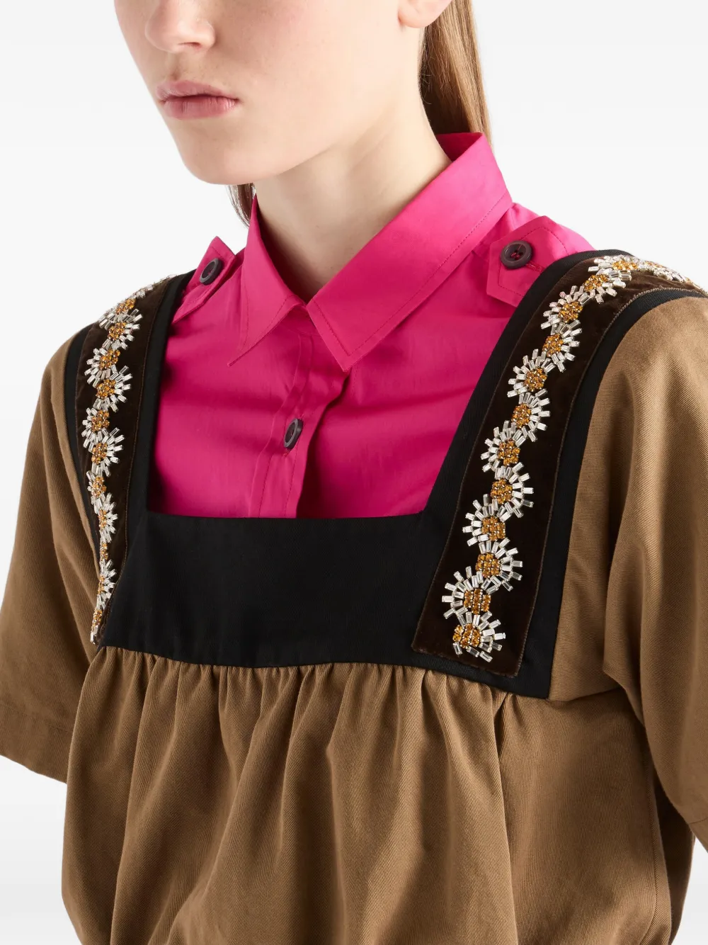 Prada Gabardine top met borduurwerk Beige