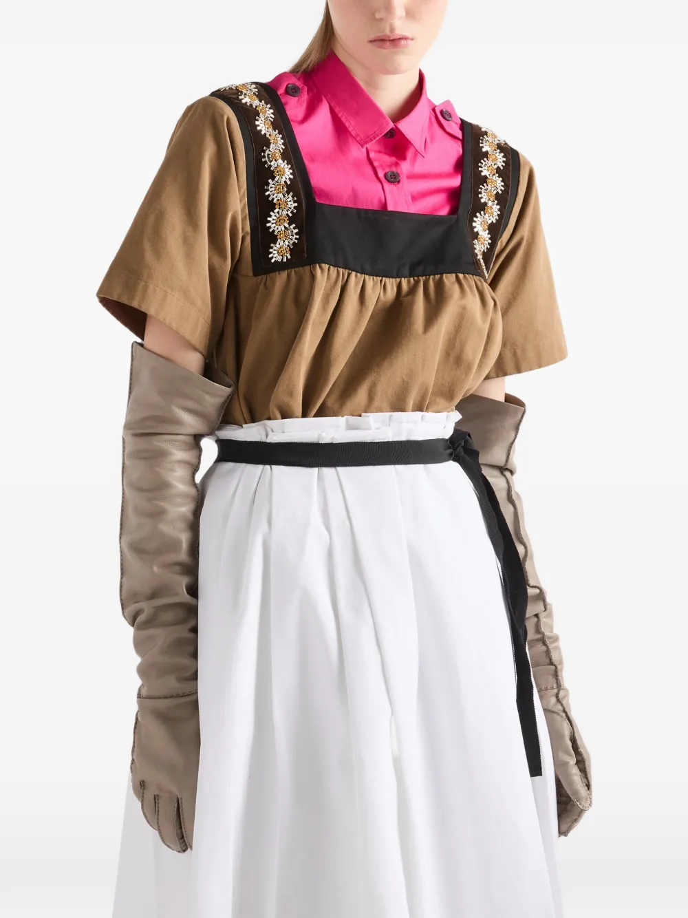 Prada Gabardine top met borduurwerk Beige