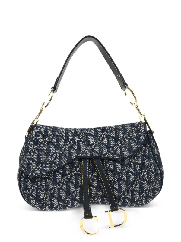 Dior Pre-owned 2002 Double Saddle Canvas Handbag in Blue