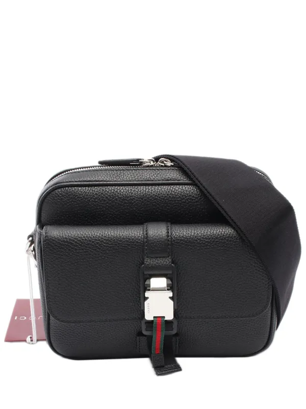 Gucci Pre-owned 2016-2026 Small Soft Grainy Calfskin Web Crossbody Bag in Black