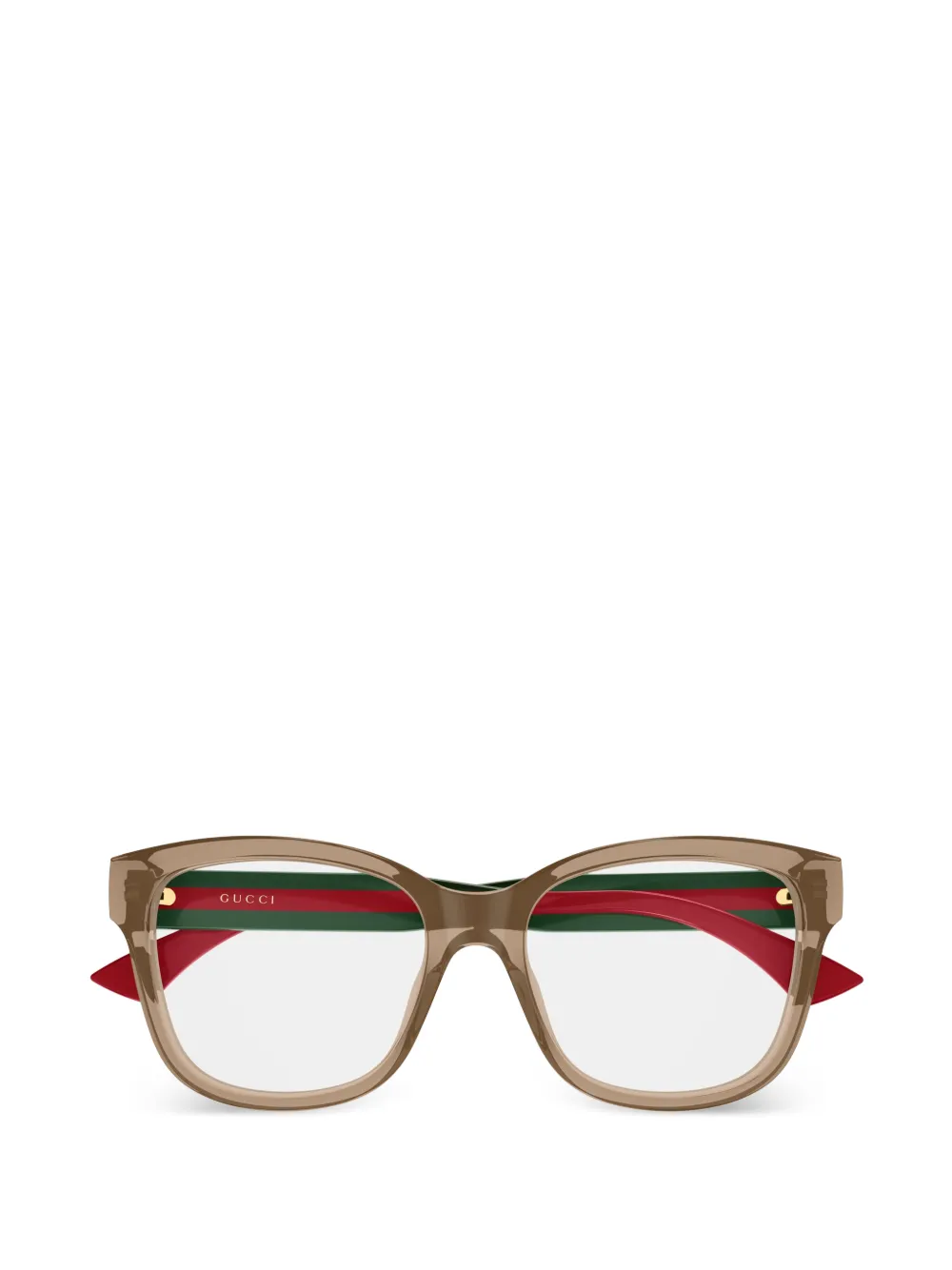 Gucci Eyewear Eckige Brille mit Web-Bügeln - Nude