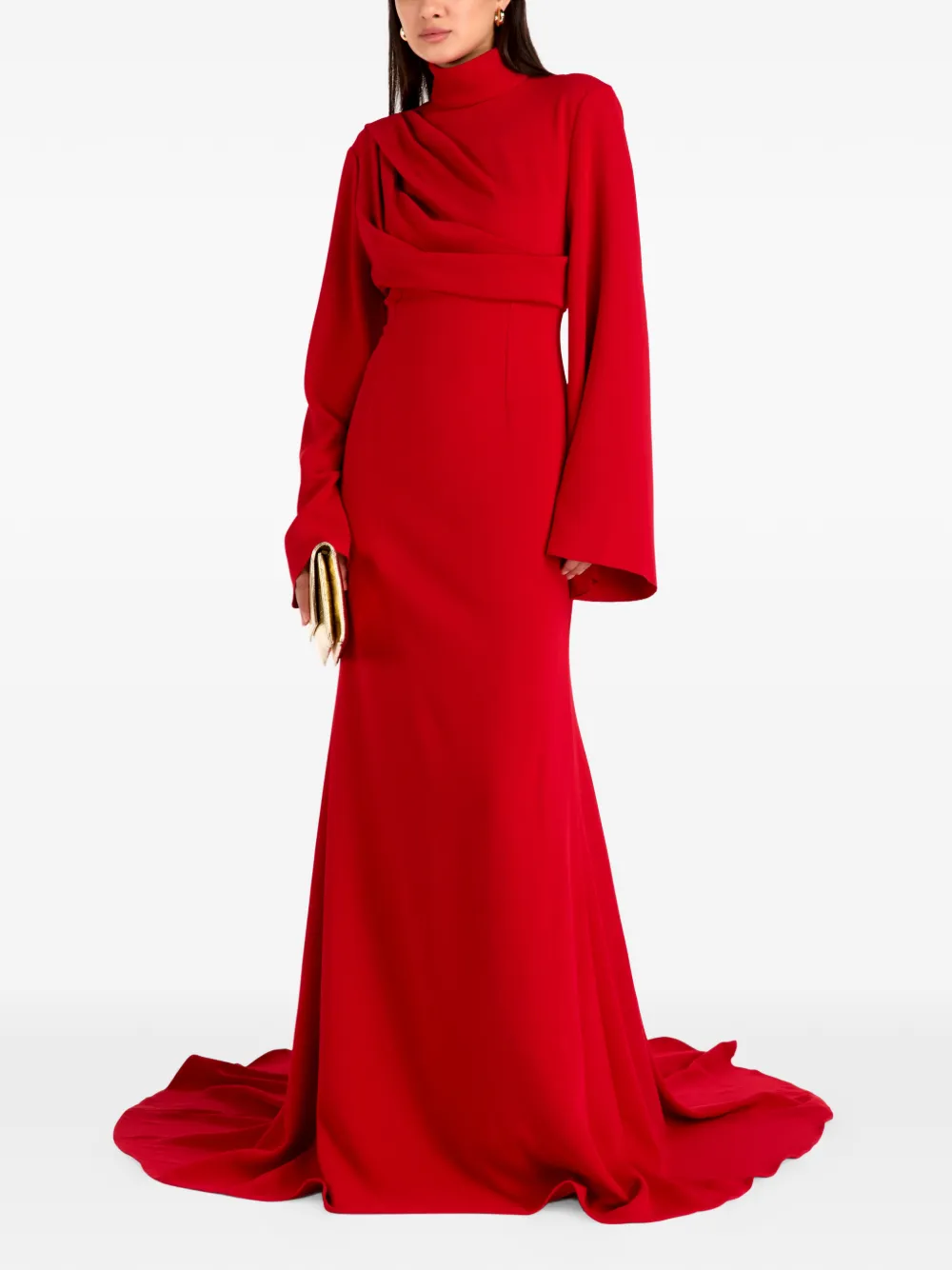 Solace London draped-bodice long-sleeve maxi dress - Rot