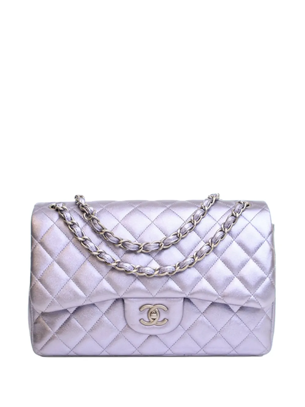 CHANEL Pre-Owned 2010-2011 Jumbo Classic Metallic Lambskin Double Flap shoulder bag - Viola