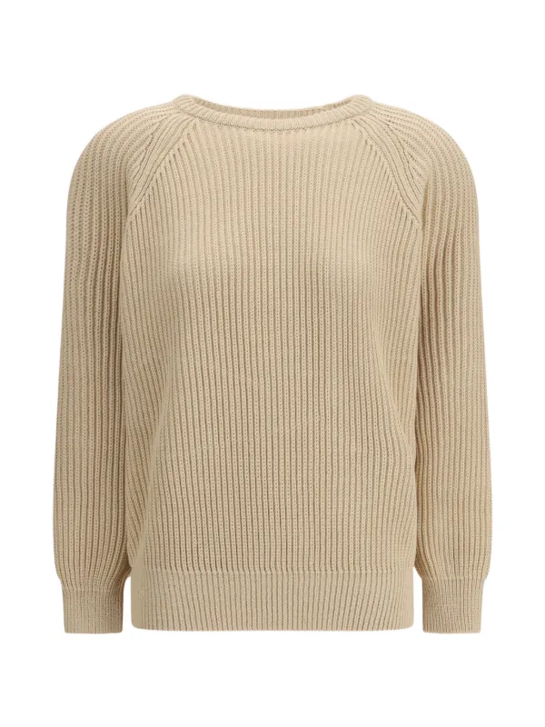 Saint Laurent Long-sleeve Cotton Sweater in Neutrals