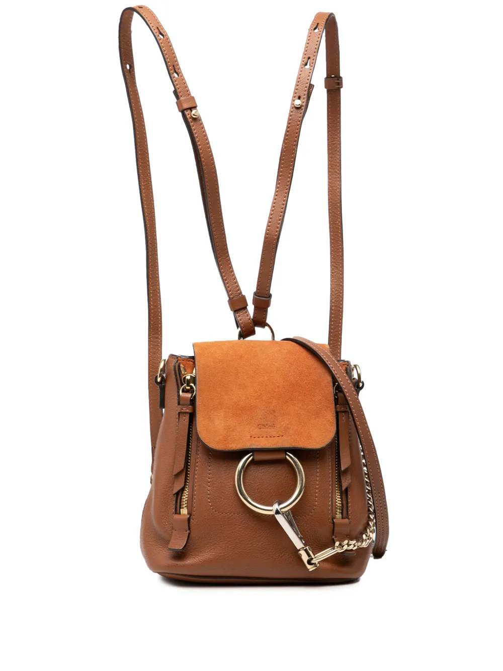 Chloé Pre-Owned 2018 Mini Calfskin and Suede Faye backpack - Marrone