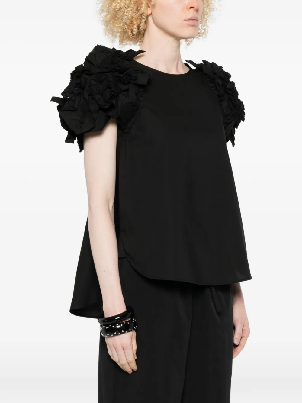  Psophia Ruffled Short-sleeve Top - Black 