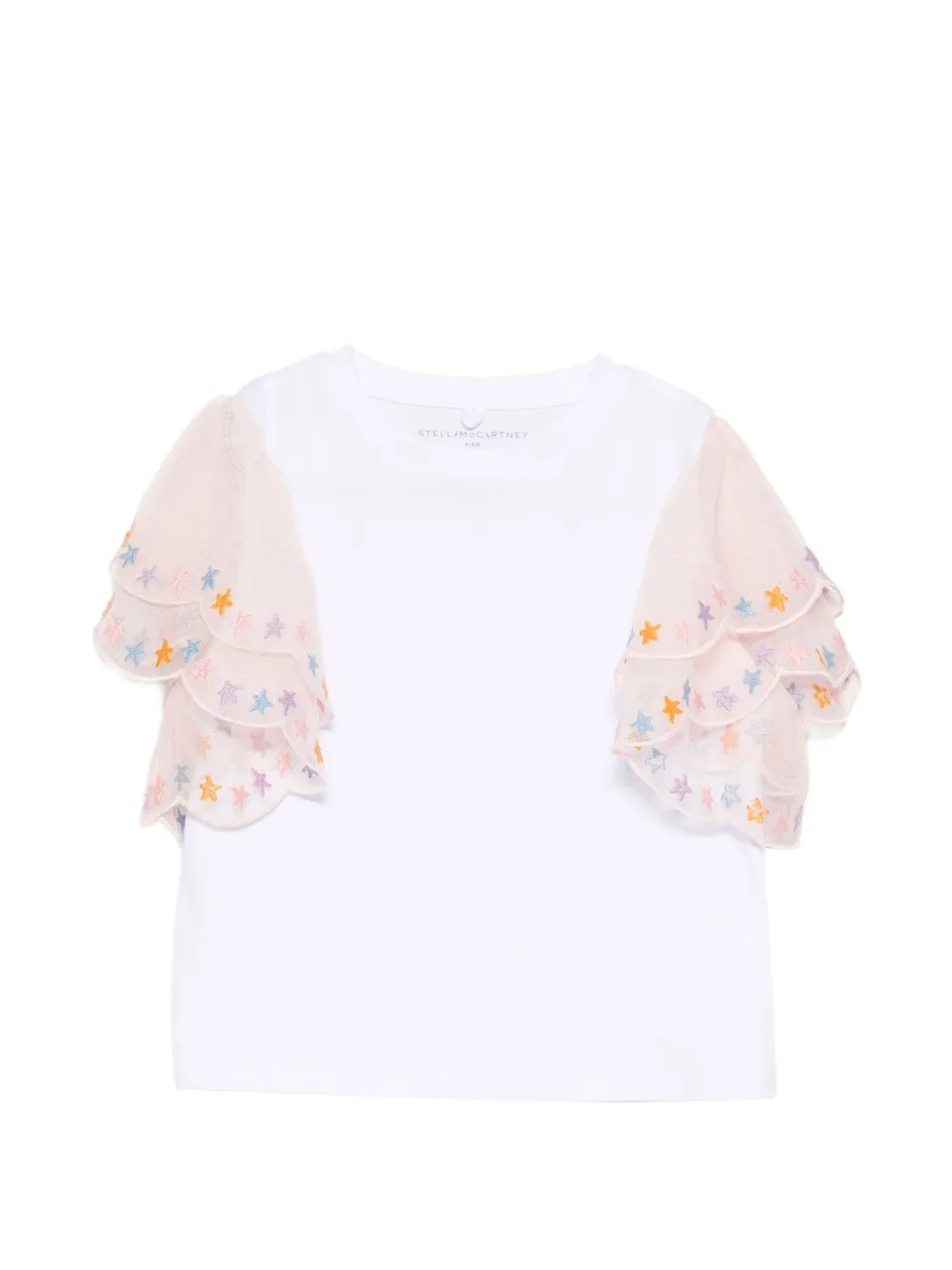 Stella McCartney Kids ruffled-sleeve crew-neck T-shirt - Bianco