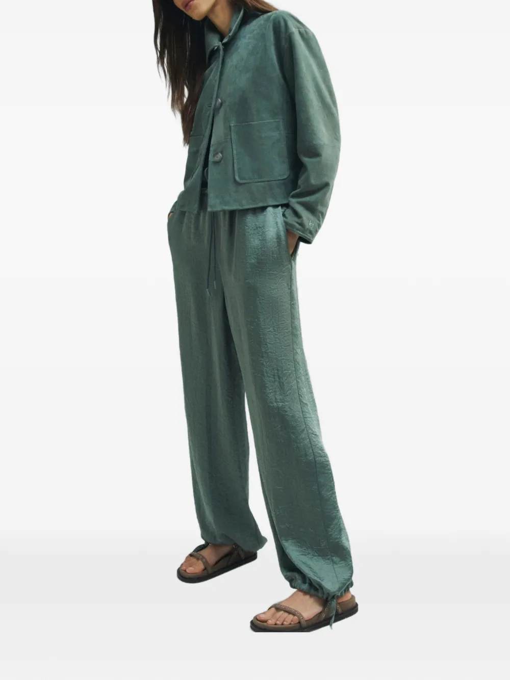 Marella Crinkle Twill Drawstring Trousers - Green 