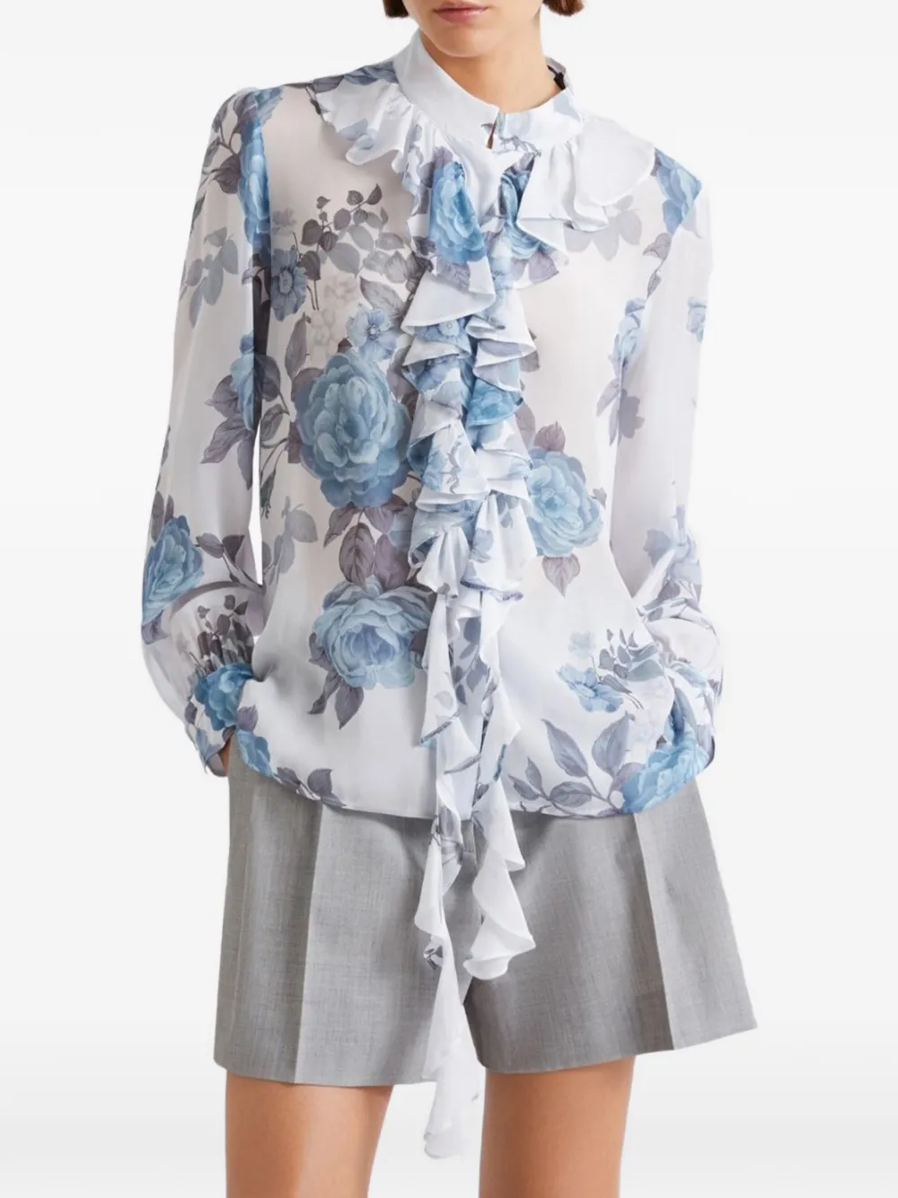  Marella Ruffled Floral Blouse - White 
