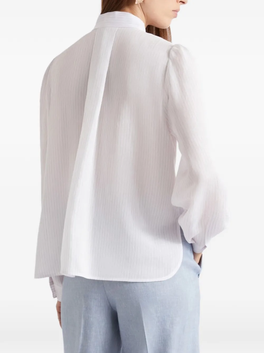  Marella Mllragni Pinstripe Tie-neck Shirt - White 