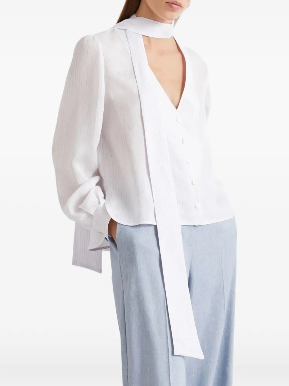  Marella Mllragni Pinstripe Tie-neck Shirt - White 