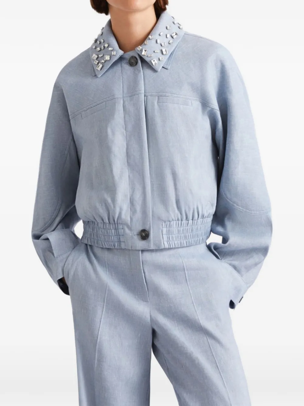  Marella Embellished Cropped Jacket - Blue 