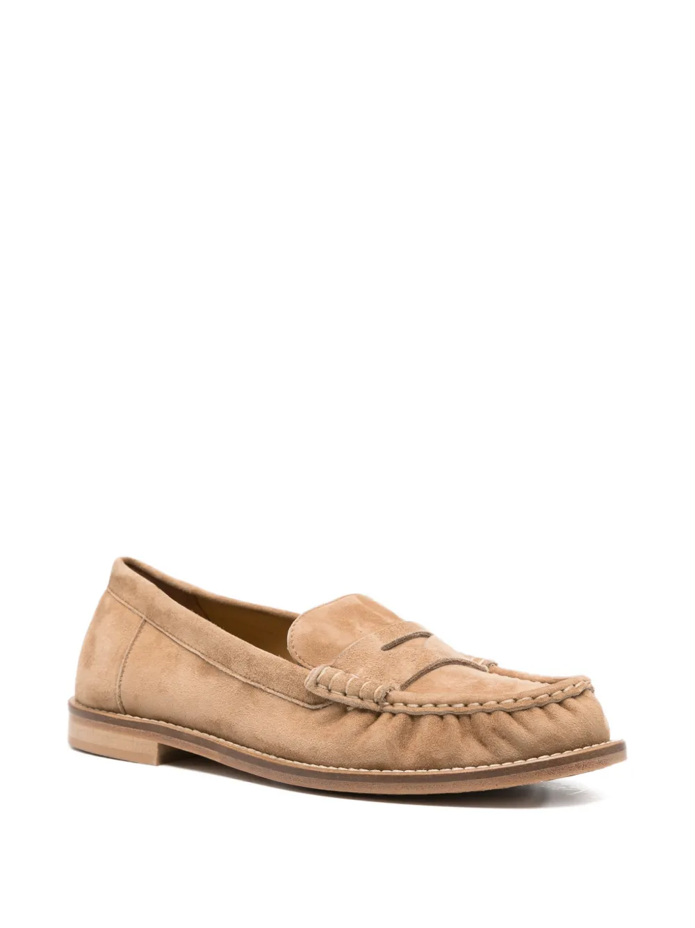 Julie Dee penny-strap suede loafers Beige