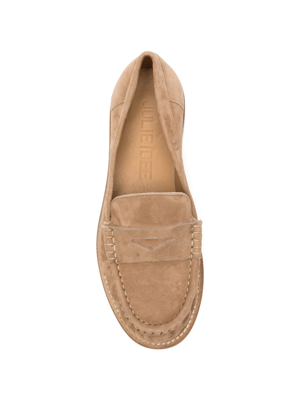 Julie Dee penny-strap suede loafers Beige