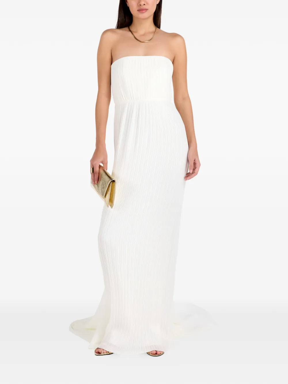 Solace London strapless plissé-effect maxi dress - Weiß