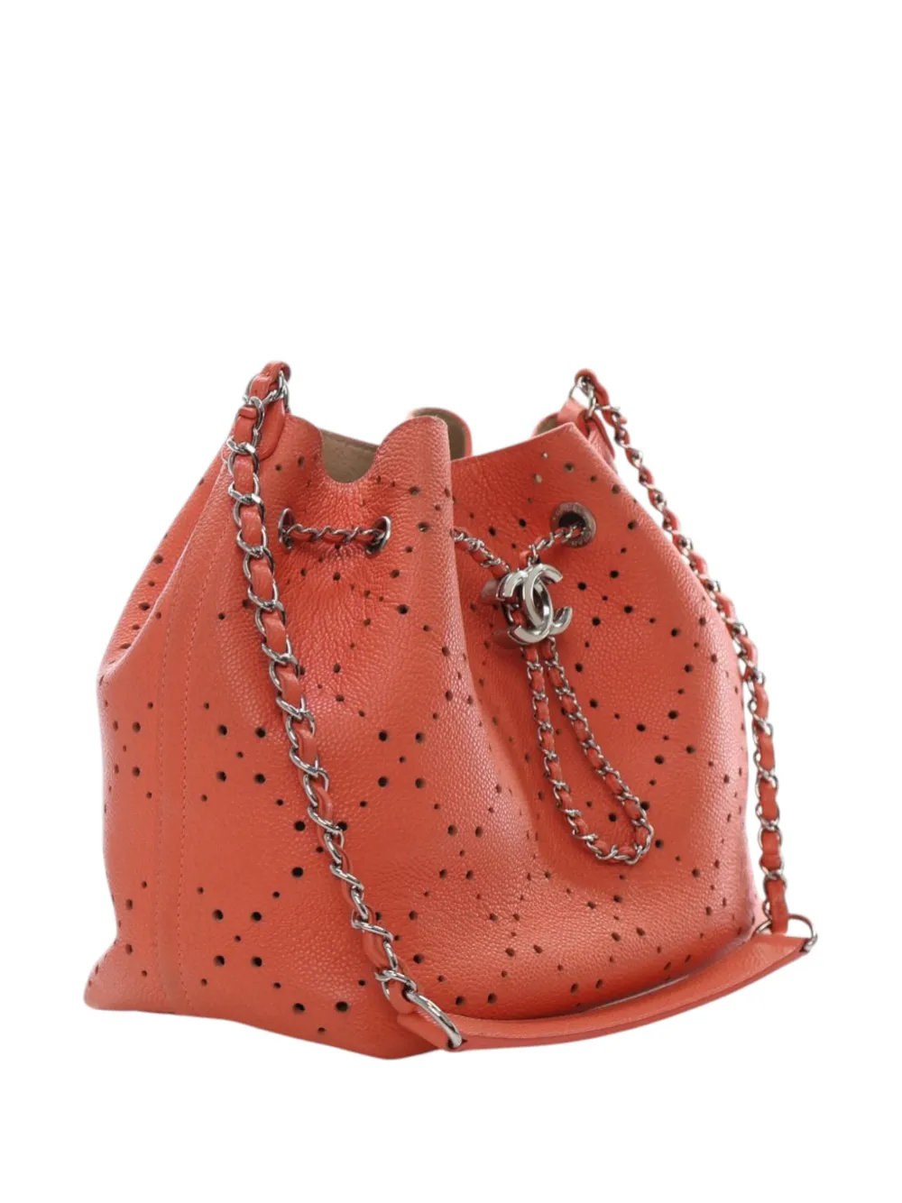 2017-2018 Medium Cc Perforated Caviar Drawstring Bucket Bag