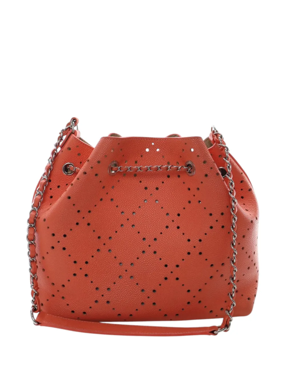 2017-2018 Medium Cc Perforated Caviar Drawstring Bucket Bag