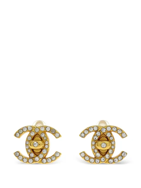 CHANEL Pre-Owned aretes con logo CC de strass 1996