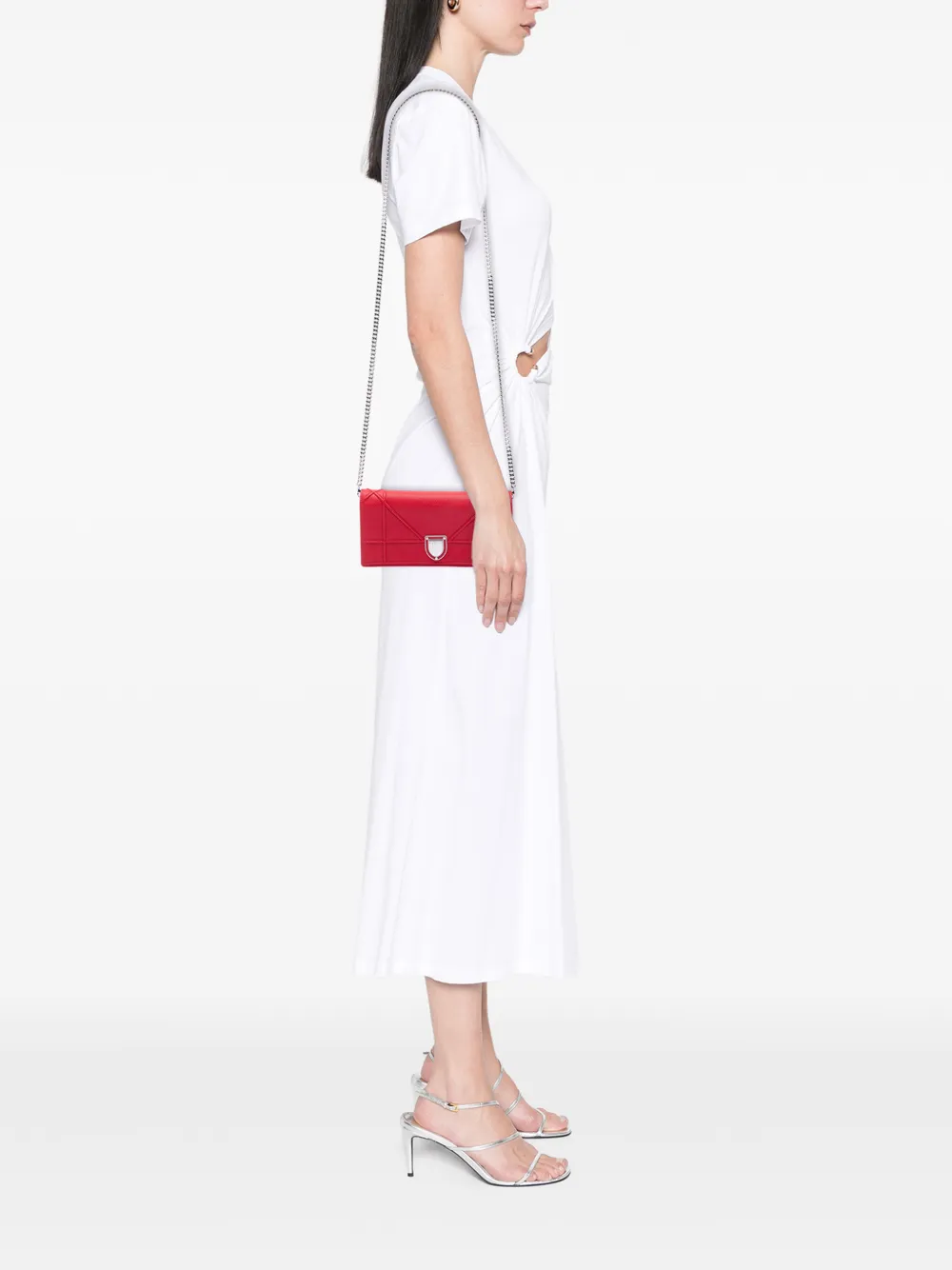  Christian Dior Pre-owned 2015 Grained Calfskin Diorama Croisiere Wallet On Chain Crossbody Bag - Red 