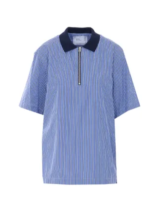 Sacai Striped Zip Polo Shirt | Blue | FARFETCH JO