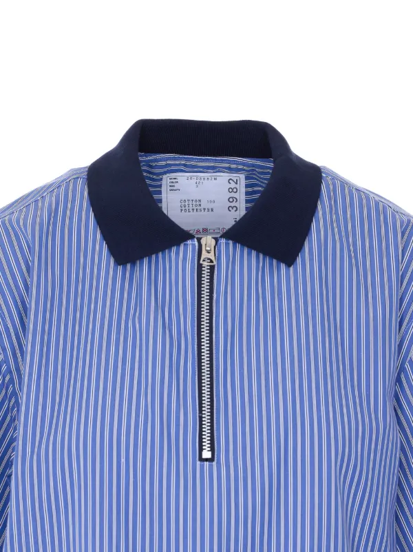 Sacai Striped Zip Polo Shirt | Blue | FARFETCH HK