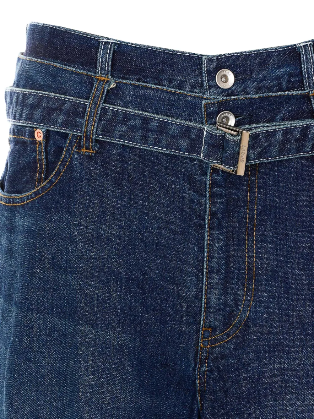 sacai Jeans met wijde pijpen en ceintuur Blauw